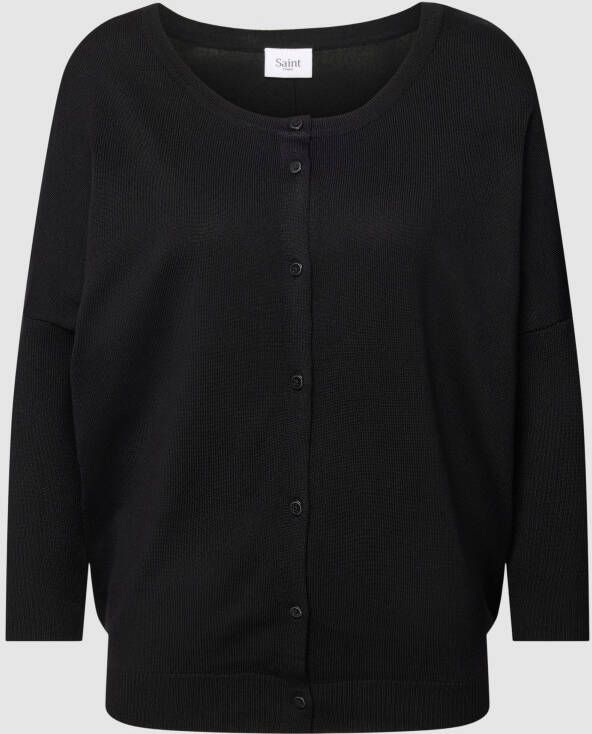 Saint Tropez Zwarte Ribgebreide Vest met Knoopsluiting Black Dames