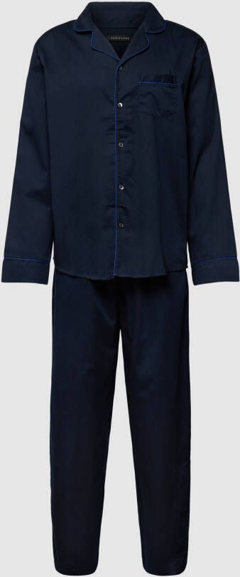 Schiesser pyjama donkerblauw effen katoen