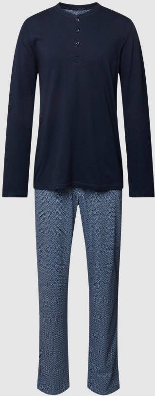 Schiesser Heren pyjama blauw geprint katoen