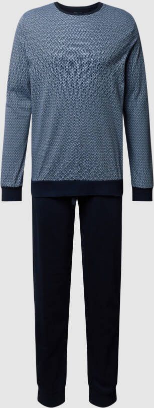 Schiesser pyjama blauw navy geprint katoen
