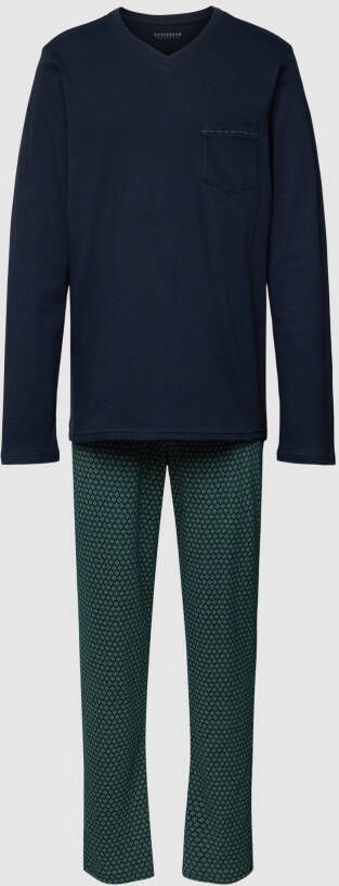 Schiesser pyjama donkerblauw groen geprint katoen