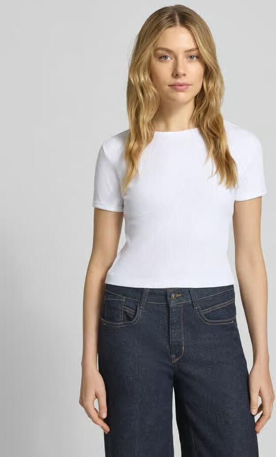 Scotch & Soda Cropped T-shirt met geribde ronde hals - Foto 2