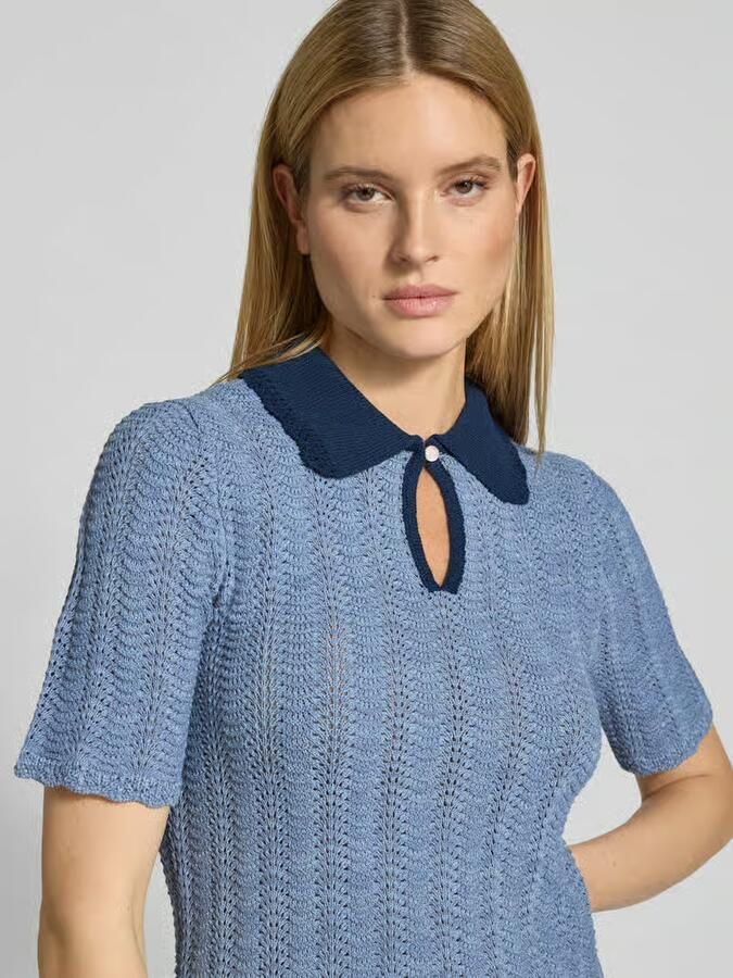 Scotch & Soda Gebreid shirt met platte kraag en druppelvormige hals - Foto 2