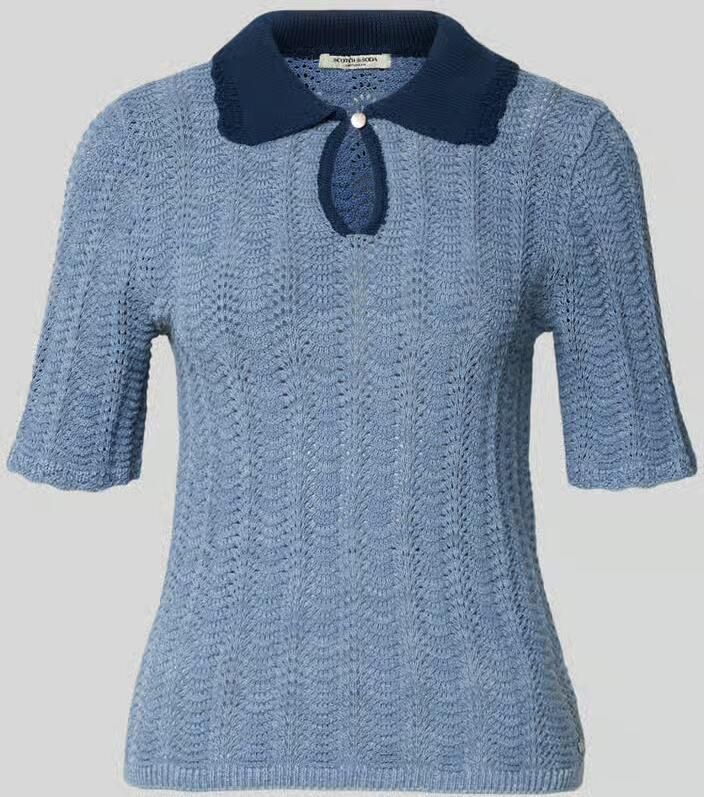 Scotch & Soda Gebreid shirt met platte kraag en druppelvormige hals