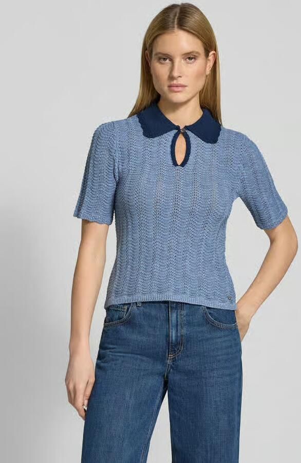 Scotch & Soda Gebreid shirt met platte kraag en druppelvormige hals - Foto 4