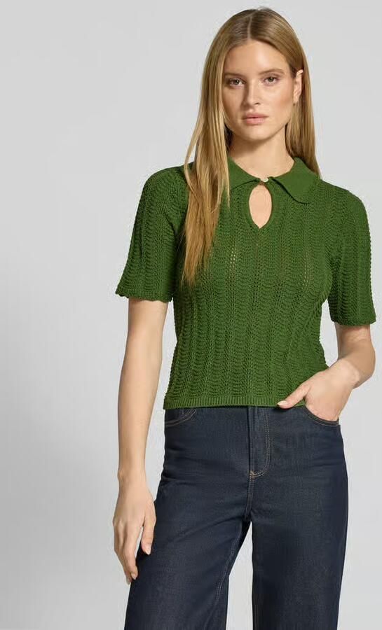 Scotch & Soda Gebreid shirt met platte kraag en druppelvormige hals - Foto 2