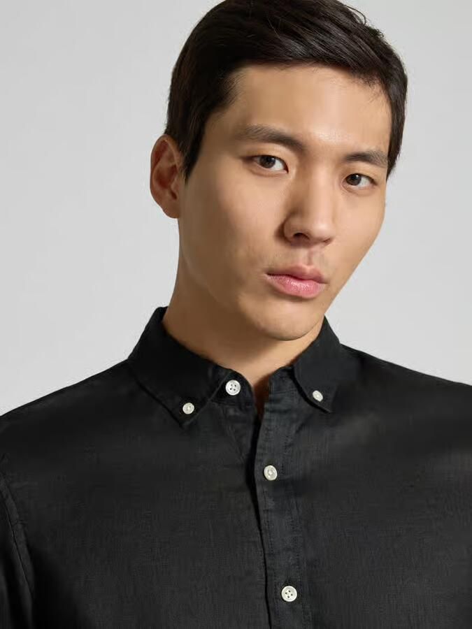 Scotch & Soda Regular fit linnen overhemd met Button-downkraag