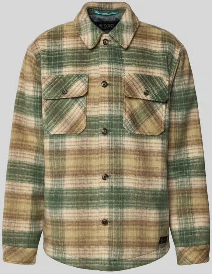 Scotch & Soda regular fit geruit overshirt met wol dark forest