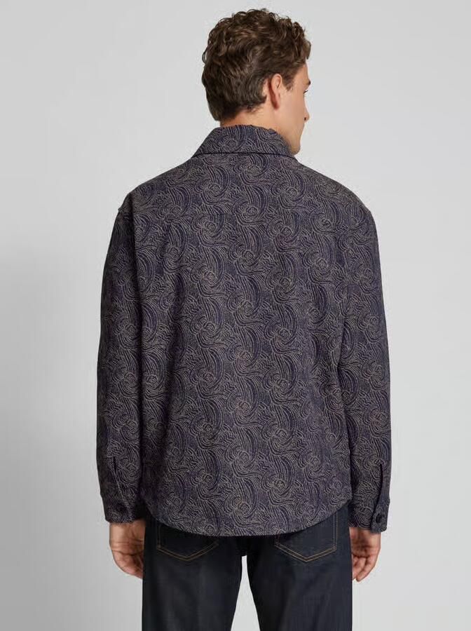 Scotch & Soda loose fit overshirt met wol en all over print navy