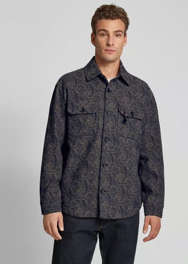 Scotch & Soda loose fit overshirt met wol en all over print navy - Foto 2