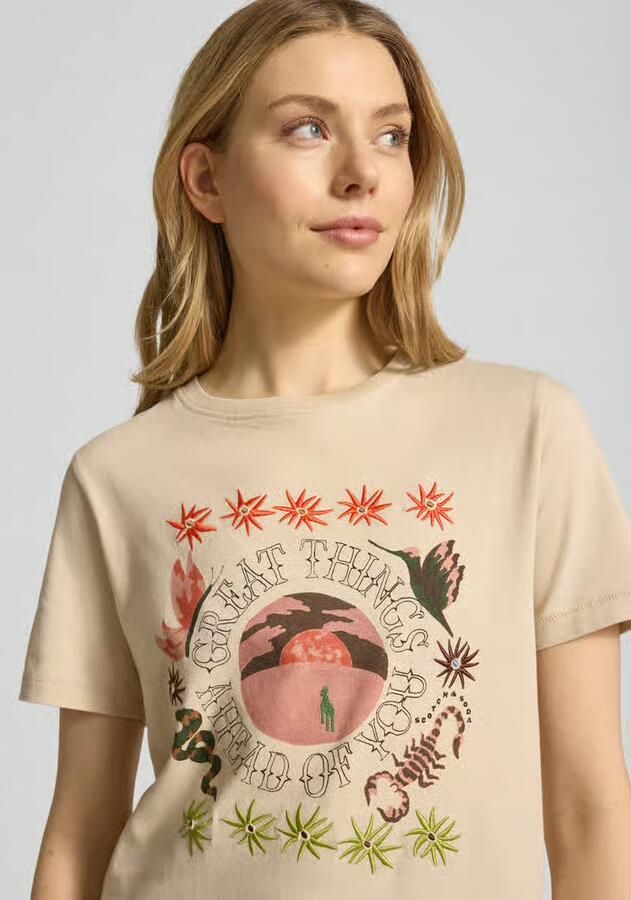 Scotch & Soda regular fit T-shirt met florale stitching
