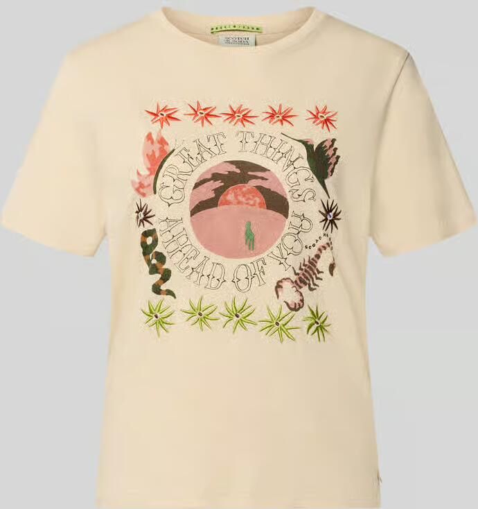 Scotch & Soda regular fit T-shirt met florale stitching - Foto 2