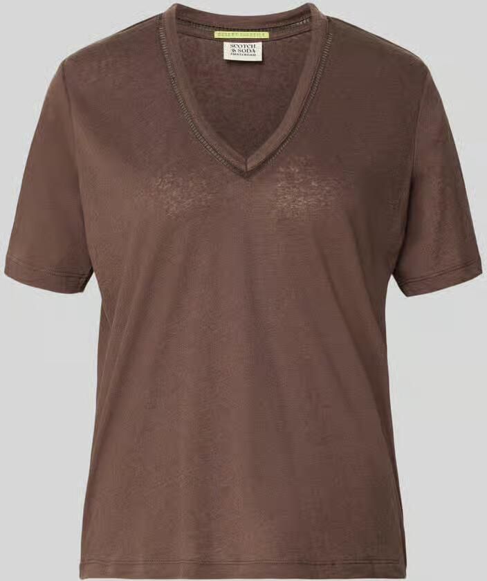 Scotch & Soda regular fit T-shirt van linnenmix met V-hals - Foto 2