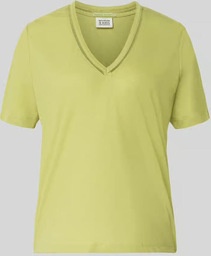 Scotch & Soda regular fit T-shirt van linnenmix met V-hals - Foto 2