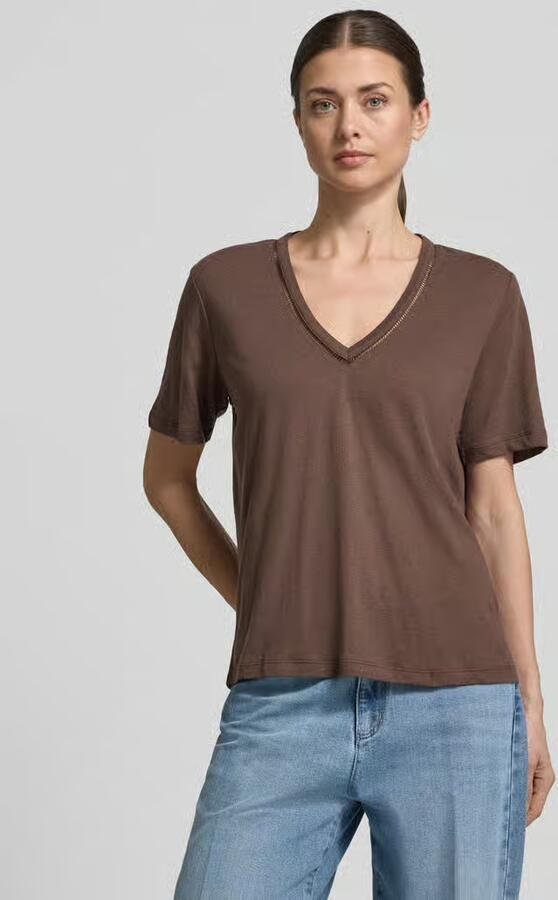 Scotch & Soda regular fit T-shirt van linnenmix met V-hals - Foto 2