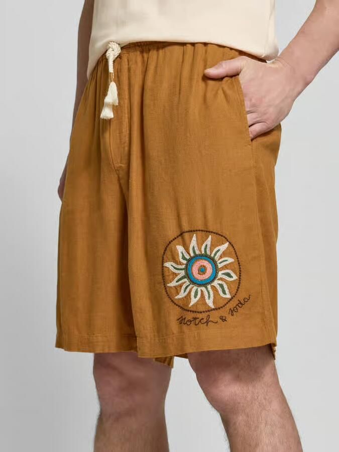 Scotch & Soda straight fit short van mix van linnen en viscose met motiefstitching