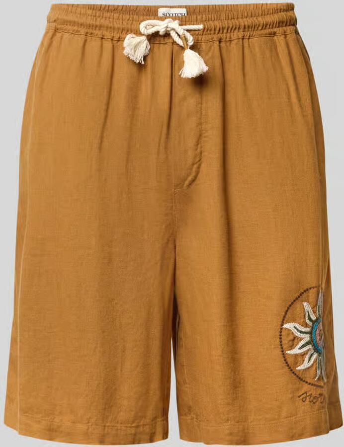 Scotch & Soda straight fit short van mix van linnen en viscose met motiefstitching - Foto 2