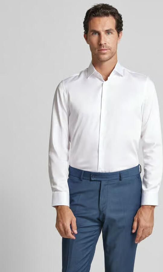 Seidensticker slim fit business overhemd met kentkraag van satijn - Foto 5