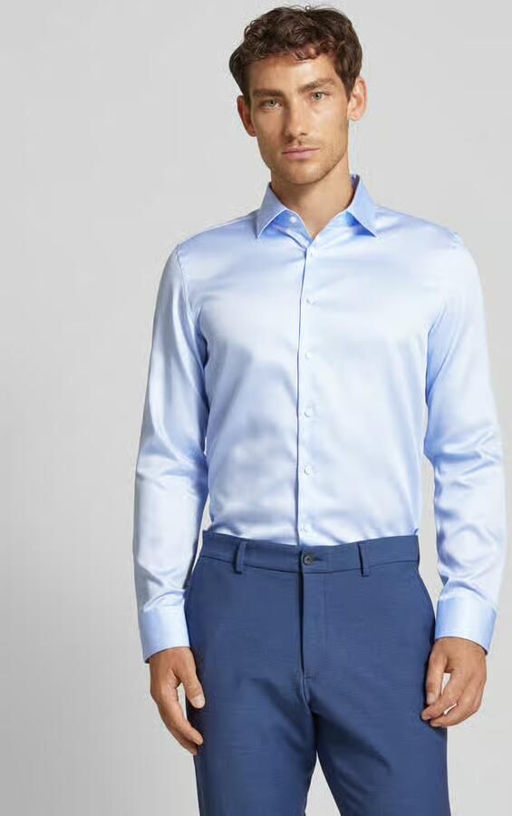 Seidensticker slim fit business overhemd met kentkraag van satijn - Foto 2