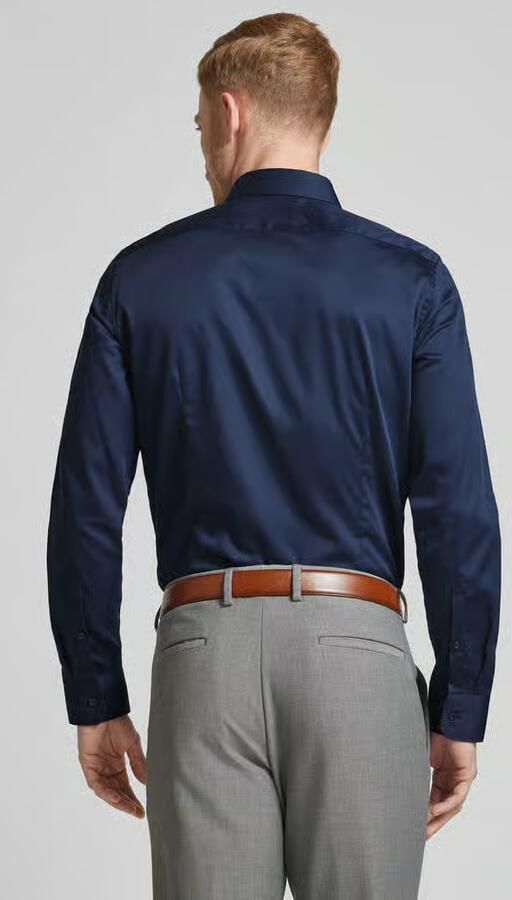 Seidensticker slim fit business overhemd met kentkraag van satijn - Foto 1