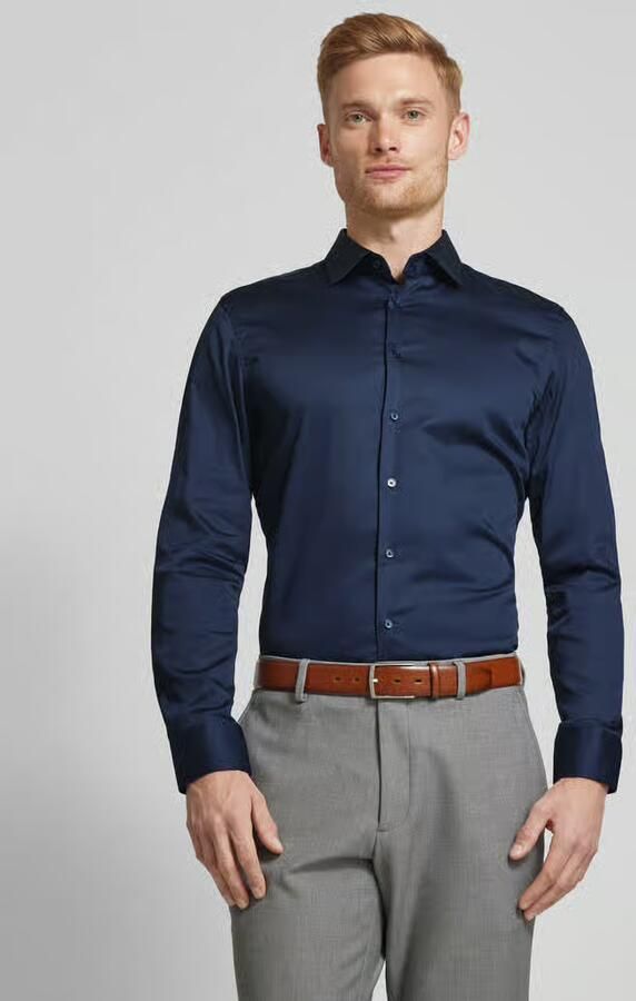Seidensticker slim fit business overhemd met kentkraag van satijn - Foto 2