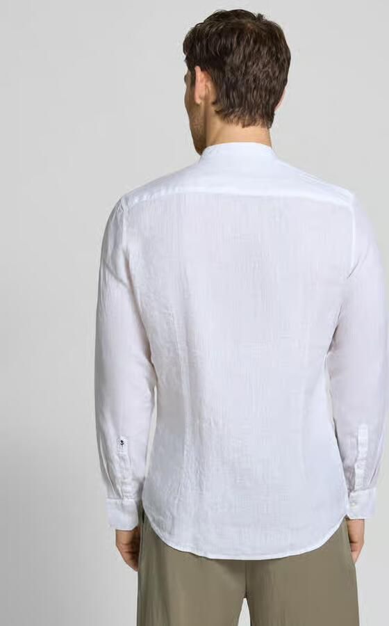 Seidensticker slim fit overhemd van linnen met opstaande kraag model 'Mandarin'