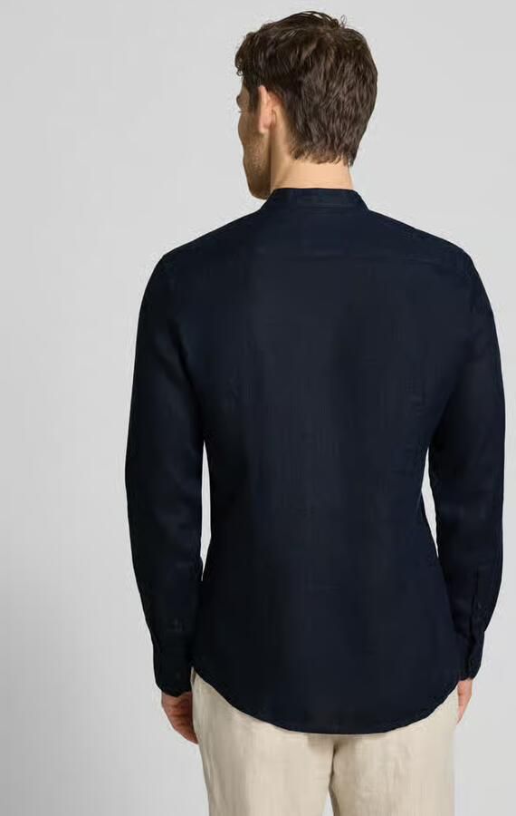 Seidensticker slim fit overhemd van linnen met opstaande kraag model 'Mandarin'