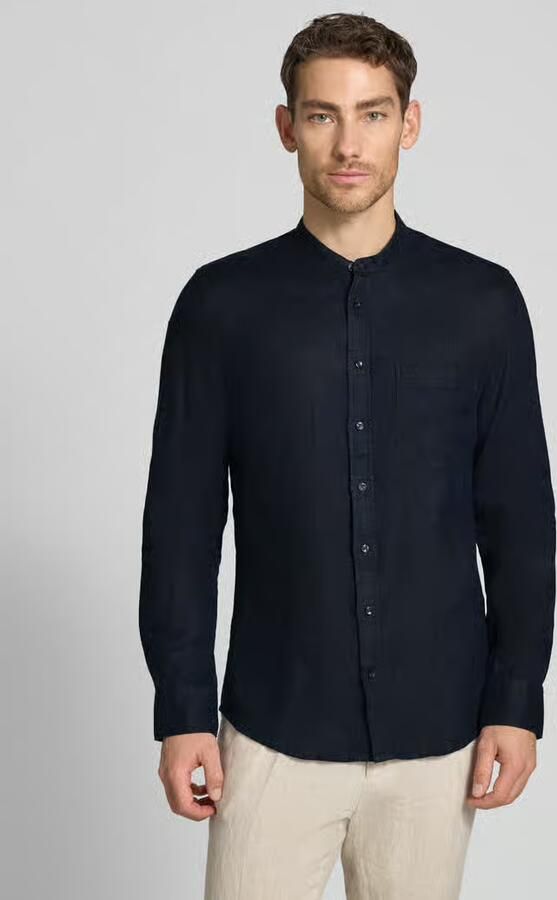 Seidensticker slim fit overhemd van linnen met opstaande kraag model 'Mandarin' - Foto 4