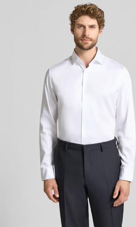 Seidensticker slim fit business overhemd met kentkraag van satijn - Foto 3
