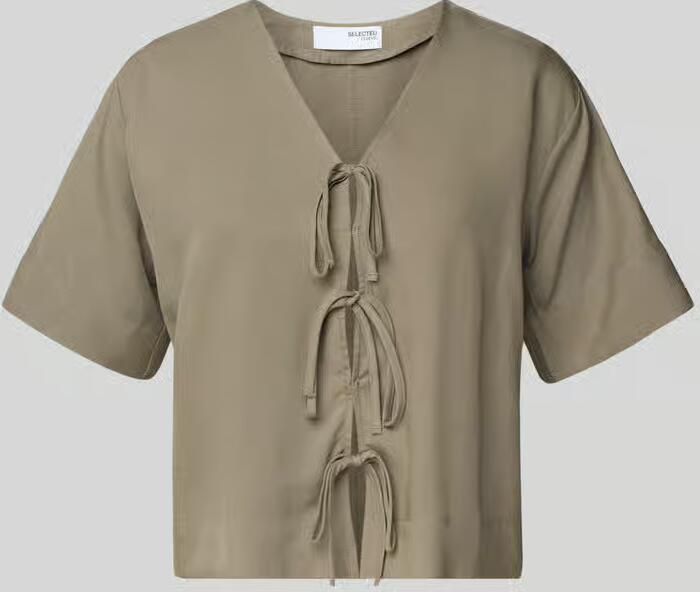 SELECTED WOMEN Dames Blouses Slfnatuk 2 4 Boxy Tie Top Groen - Foto 7
