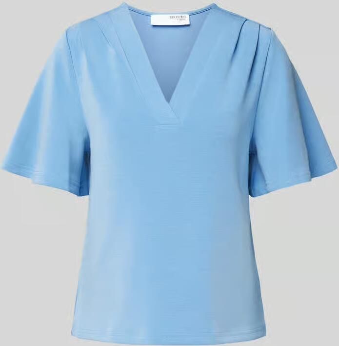 Selected Femme Korte Mouw V-Hals Blouse Top Blue Dames - Foto 2