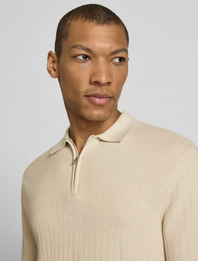 SELECTED MEN Heren Polo's & T-shirts Slhcran Ss Knit Structure Zip Polo Noos Creme - Foto 5