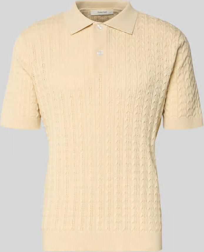 SELECTED MEN Heren Polo's & T-shirts Slhmattis Ss Knit New Cable Polo Ecru - Foto 6