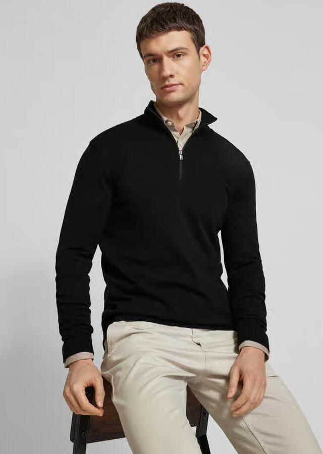 SELECTED MEN Heren Truien & Vesten Slhberg Half Zip Cardigan Noos Zwart - Foto 8