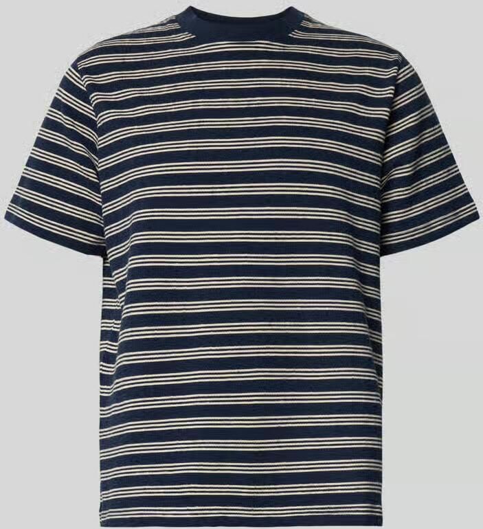 Selected regular gestreept T-shirt seersucker donkerblauw