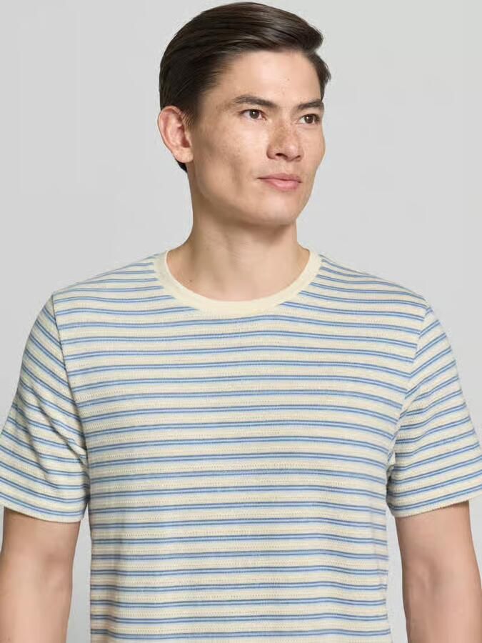 SELECTED MEN Heren Polo's & T-shirts Slhkevin Stripe Ss O-neck Tee Ecru - Foto 5