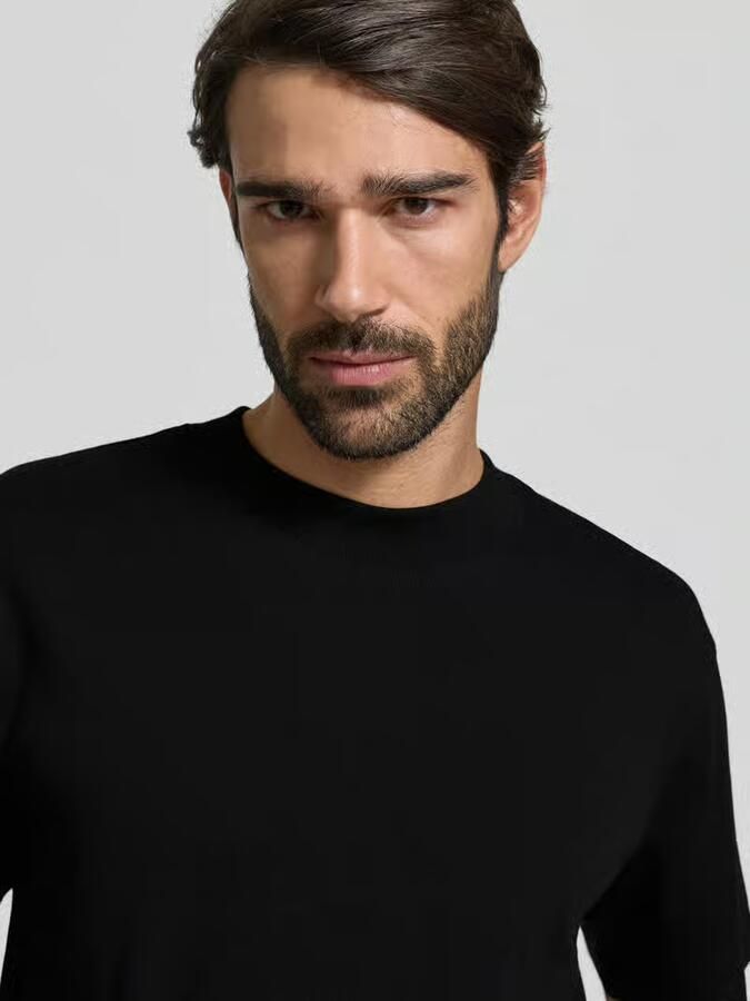 Selected Homme Geribbelde Ronde Hals Korte Mouw T-shirt Black Heren - Foto 2
