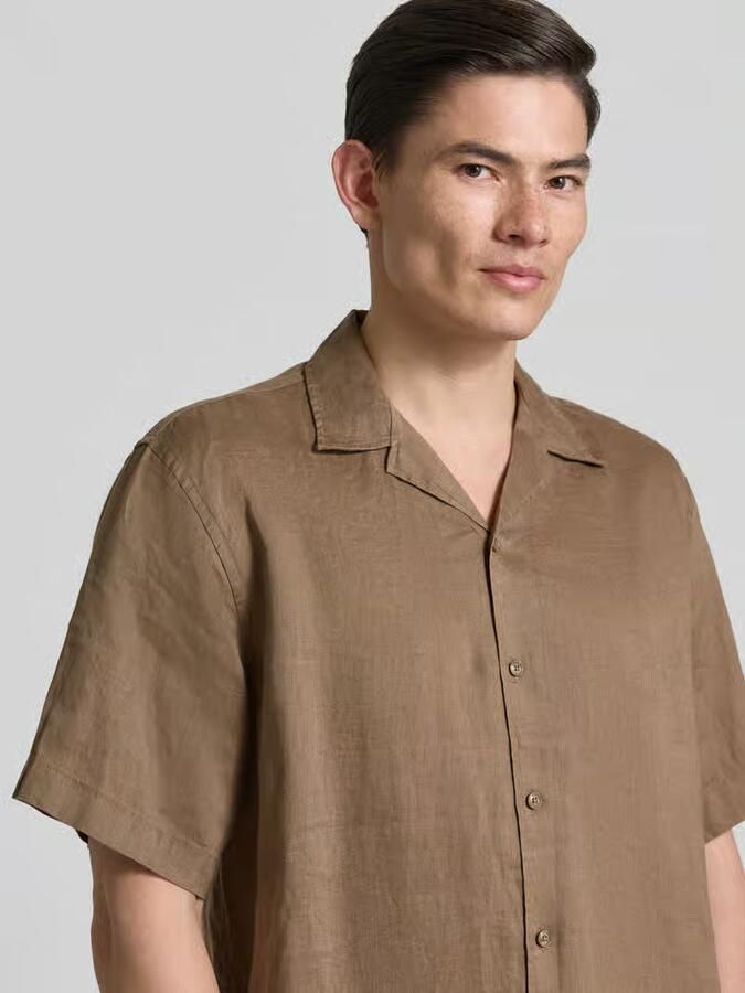 Selected relaxed fit linnen overhemd met resortkraag model 'KYLIAN'