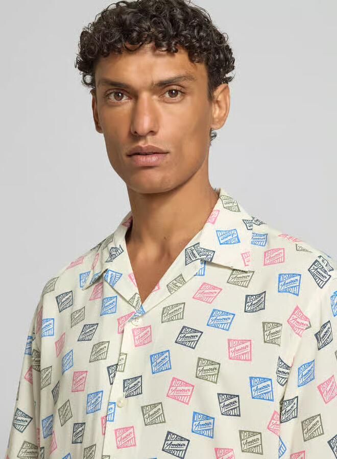 Selected Homme relaxed fit vrijetijdsoverhemd van pure viscose model 'HOTEL AMOUR STAMPS'