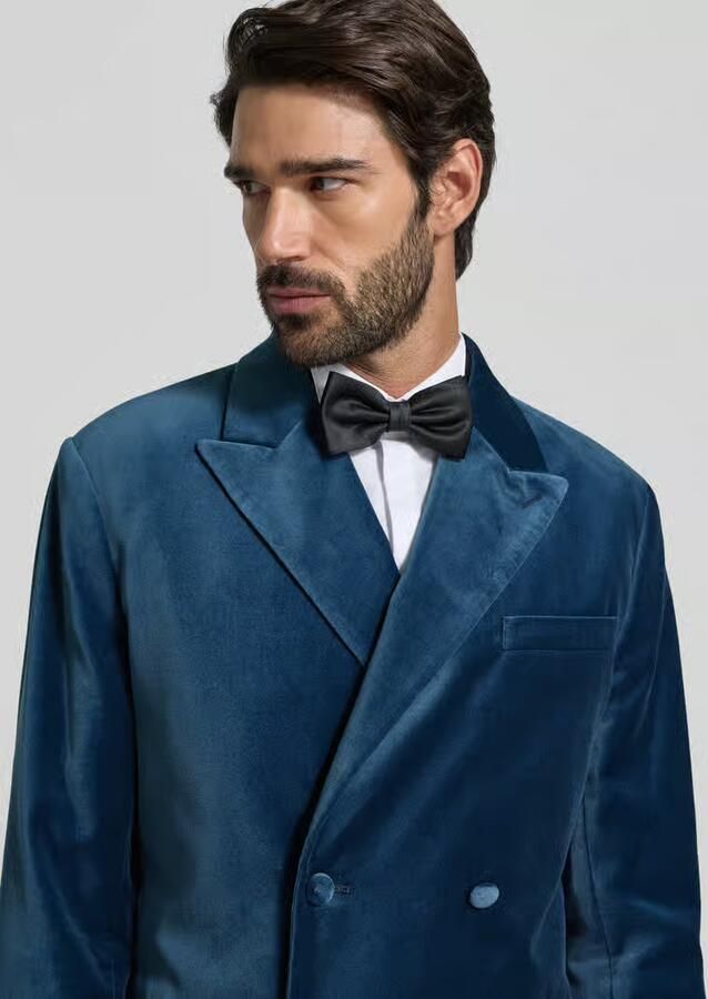 Selected Homme Slim fit smoking van fluweel van biologisch katoen - Foto 3