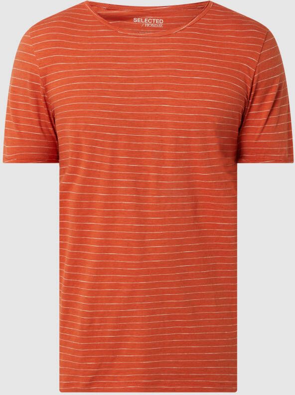 SELECTED HOMME gestreept T-shirt SLHMORGAN met biologisch katoen brique