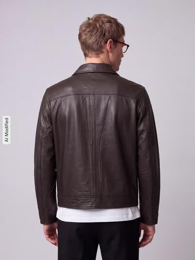 Selected Leren jack van lamsnappa met platte kraag - Foto 3