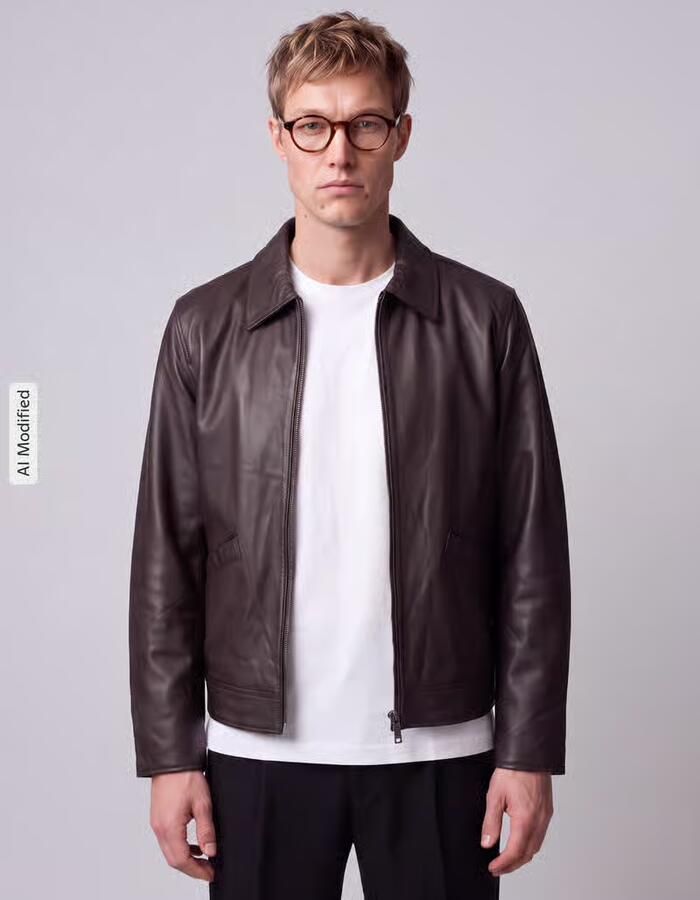 Selected Leren jack van lamsnappa met platte kraag - Foto 2