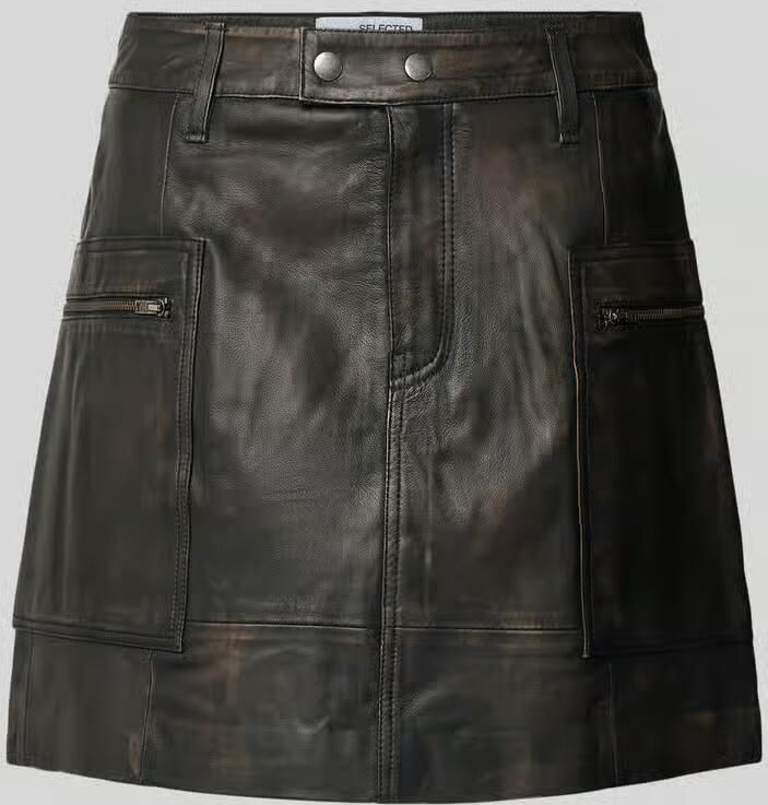 Selected Leren rok met ritszakken model 'NANA'