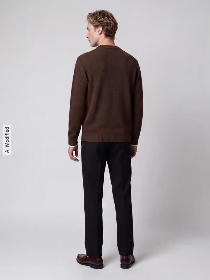 SELECTED MEN Heren Truien & Vesten Slhdane Ls Knit Structure Crew Neck Noos Bruin - Foto 5
