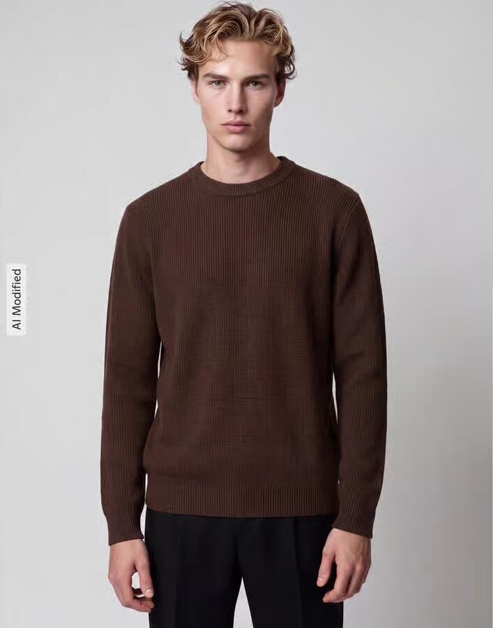 SELECTED MEN Heren Truien & Vesten Slhdane Ls Knit Structure Crew Neck Noos Bruin - Foto 6