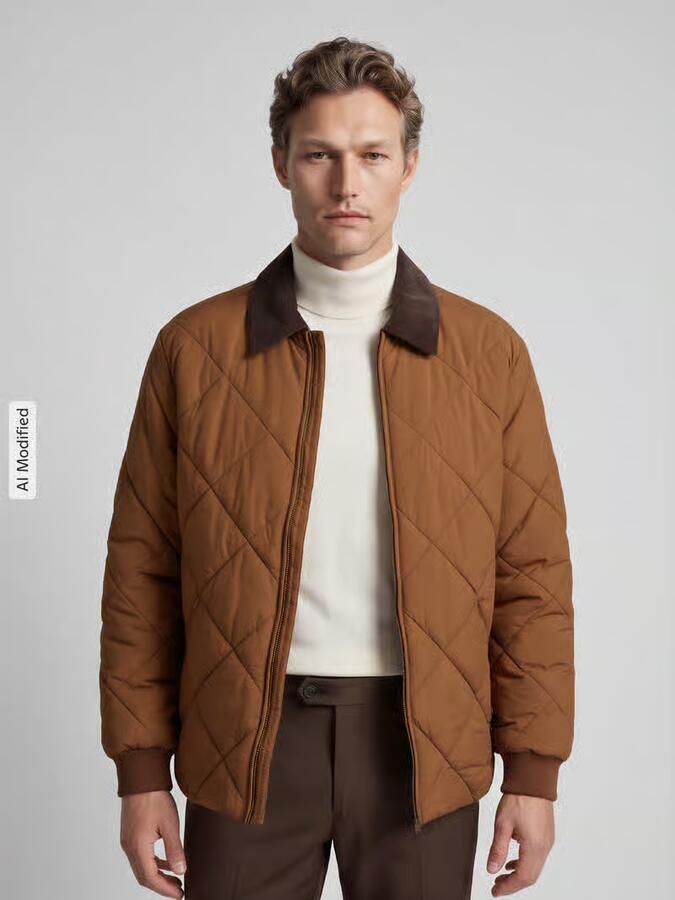Selected Regular fit gewatteerd jack van nylon met corduroy kraag - Foto 3