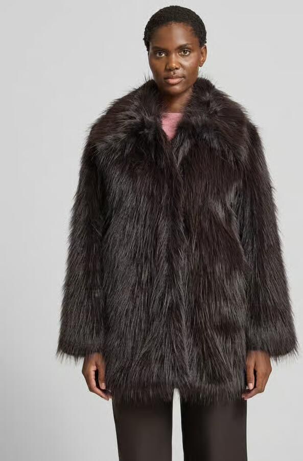Selected Femme Regular fit lange jas van imitatiebont met haakjessluiting model 'BREA'