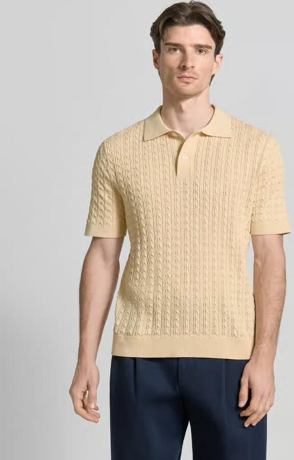 SELECTED MEN Heren Polo's & T-shirts Slhmattis Ss Knit New Cable Polo Ecru - Foto 6