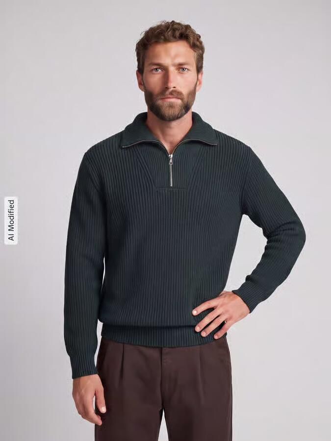 SELECTED MEN Heren Truien & Vesten Slmdry Ls Knit Half Zip Donkergroen - Foto 4